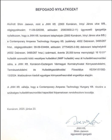 Befogadó nyilatkozat Befodaó nyilatkozat